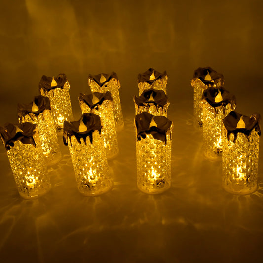 GOLD FLAMELESS CANDLES LED LIGHT FLAMELESS AND SMOKELESS DECORATIVE, CANDLES LED TEA LIGHT CANDLE PERFECT FOR GIFTING, HOME,Office  DIWALI,WEDDING, CHRISTMAS, CRYSTAL CANDLE LIGHTS, TABLE DECORATIONS