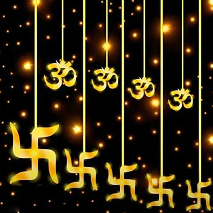 SWASTIK OM CURTAIN DECORATIVE LIGHTS, STRING LIGHTS WITH 12 HANGING PROPS138 LED, DIWALI DECORATION ITEMS FOR HOME DECOR, NIGHT LIGHT, ROOM LIGHTS FOR BEDROOM, BALCONY DECOR