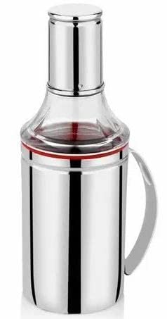 Pack of 2 Stainless Steel Oil Dispenser 1 Litre (1000 ml) | Oil Pourer | Oil Pot | Oil Can | Oil Container | Oil Bottle with Nozzle (With Handle, 1000 ml | Set of 1)