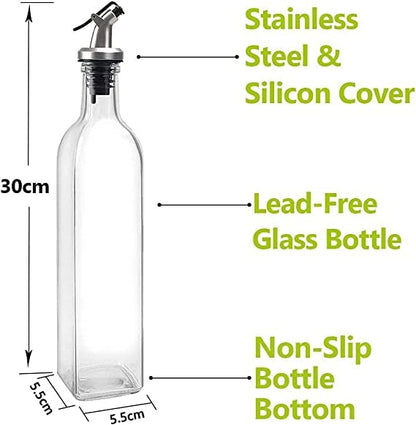 500 ml Glass 2 Oil Dispenser Bottle with Silicon Funnel, Oil & Vinegar Bottle