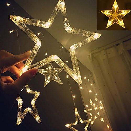 12 STARS LED CURTAIN STRING LIGHTS WITH 8 FLASHING MODES FOR HOME DECORATION, DIWALI & WEDDING LED CHRISTMAS LIGHT INDOOR AND OUTDOOR LIGHT ,FESTIVAL DECORATION (WARM WHITE)