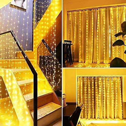 15 metres 8 Modes Curtain Lights 300 LEDs 10 Fairy Light 15 Mtr Each Indoor/Outdoor Decoration for Diwali, Christmas, Wedding, Party, Home, Patio Lawn with Remote and USB Power Supply (Warm White)