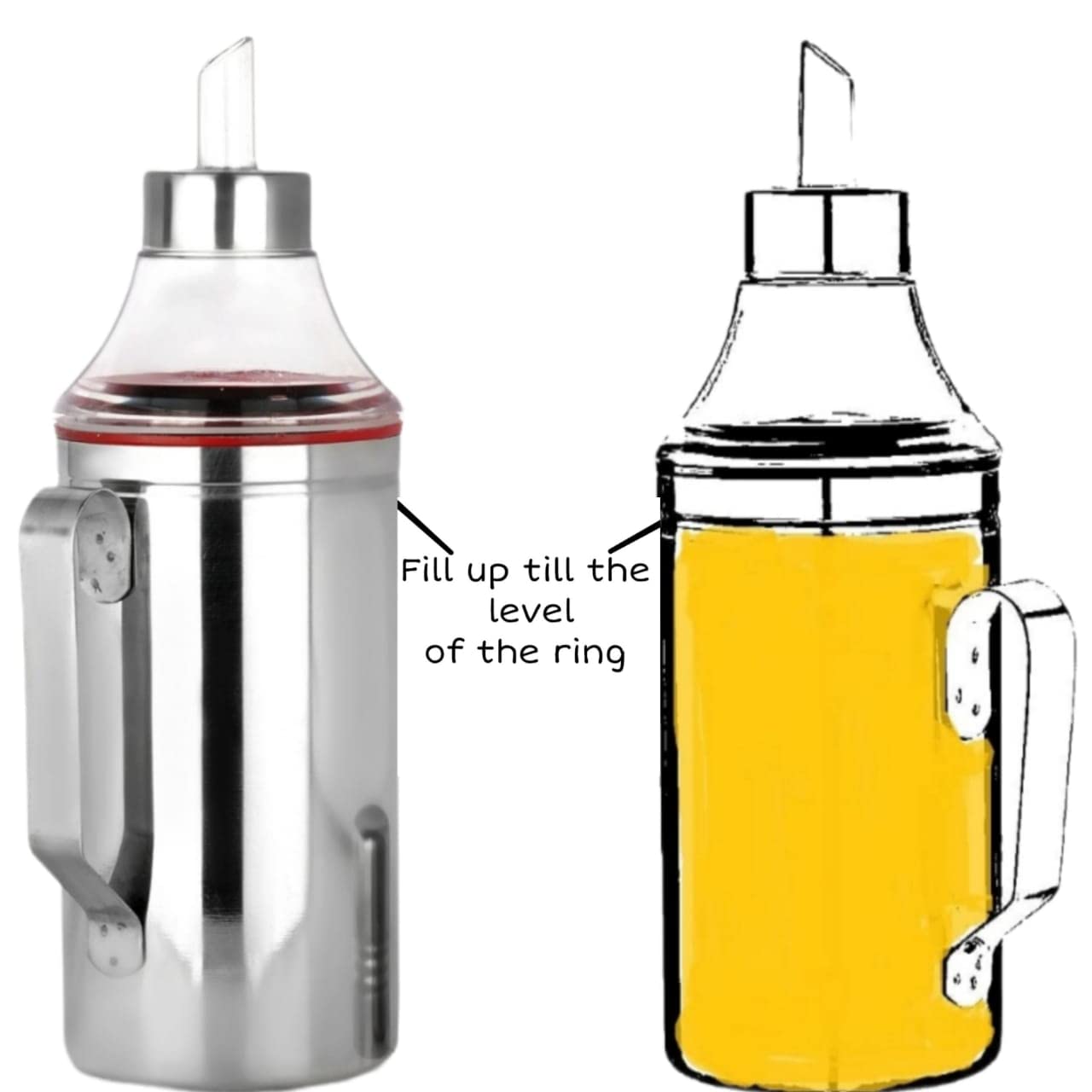 Pack of 2 Stainless Steel Oil Dispenser 1 Litre (1000 ml) | Oil Pourer | Oil Pot | Oil Can | Oil Container | Oil Bottle with Nozzle (With Handle, 1000 ml | Set of 1)