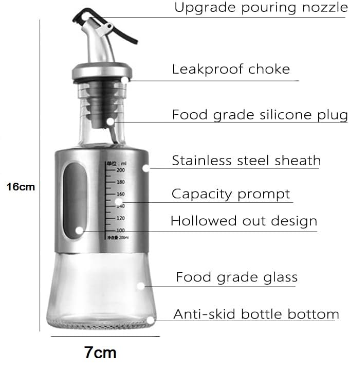 200ml Stainless Steel and Glass Oil Dispenser Bottle with Measuring Scale | Perfect for Olive Oil, Sauces, and Vinegar