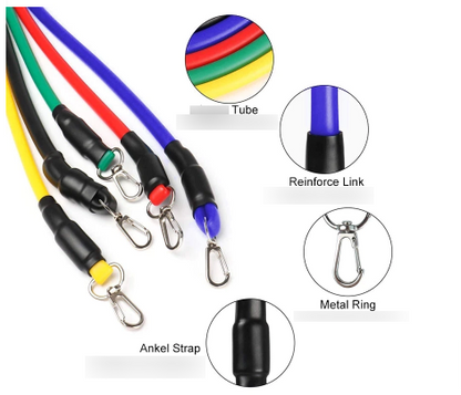 New Fitness Resistance Bands With Adjustable Hook (11Pcs/Set) First quality Material With oneyear Warranty