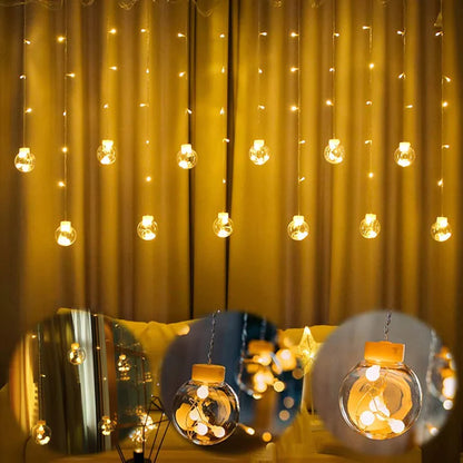 12 WISH BALLS WINDOW CURTAIN STRING LIGHTS WITH 8 FLASHING MODES DECORATION FOR HOME DECORATION, DIWALI & WEDDING LED CHRISTMAS LIGHT INDOOR AND OUTDOOR LIGHT ,FESTIVAL DECORATION (PLASTIC, WARM WHITE)