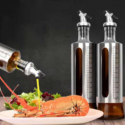 200ml Stainless Steel and Glass Oil Dispenser Bottle with Measuring Scale | Perfect for Olive Oil, Sauces, and Vinegar