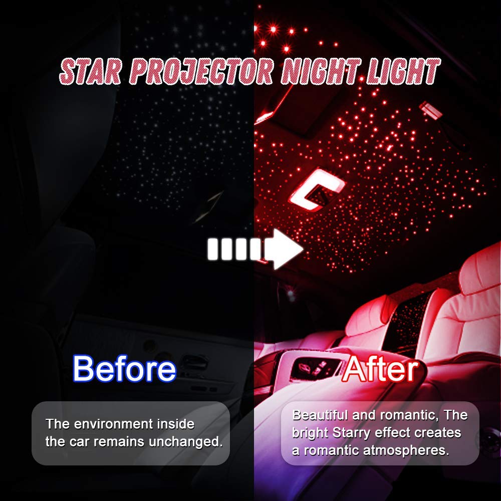 USB Star Projector Night Light, Car Roof Lights, Portable Adjustable Romantic Interior Car Lights, Portable USB Night Light Decorations for Car,...