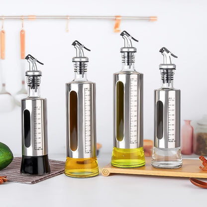 200ml Stainless Steel and Glass Oil Dispenser Bottle with Measuring Scale | Perfect for Olive Oil, Sauces, and Vinegar