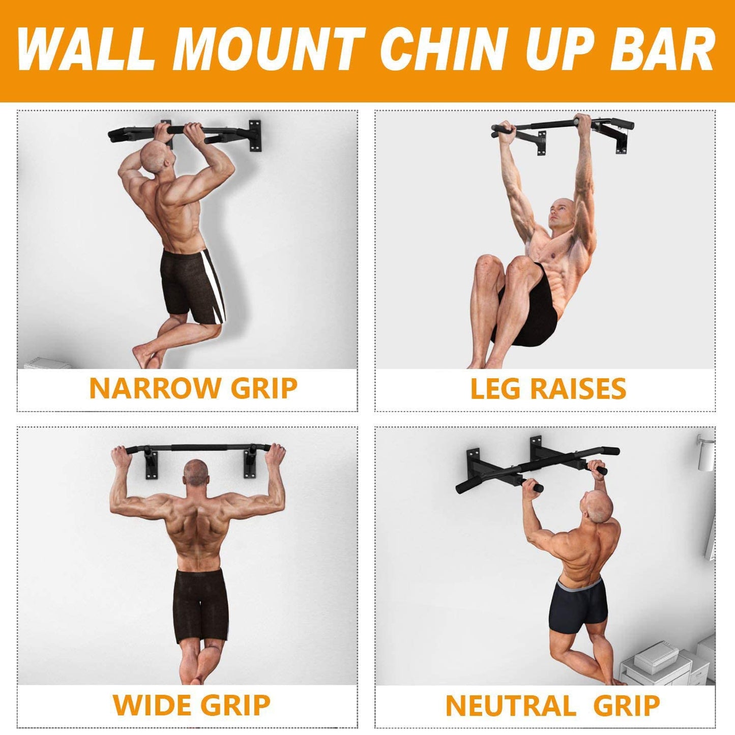 Wall Mounted Pull Up Bar/Chin Up Bar(Black) for Home