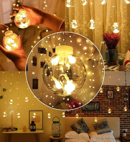 12 WISH BALLS WINDOW CURTAIN STRING LIGHTS WITH 8 FLASHING MODES DECORATION FOR HOME DECORATION, DIWALI & WEDDING LED CHRISTMAS LIGHT INDOOR AND OUTDOOR LIGHT ,FESTIVAL DECORATION (PLASTIC, WARM WHITE)