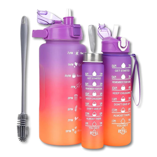 Motivational Water Bottle Set (3-Piece) with Time Markers & Straws| 2000ML, 900ML, 500ML