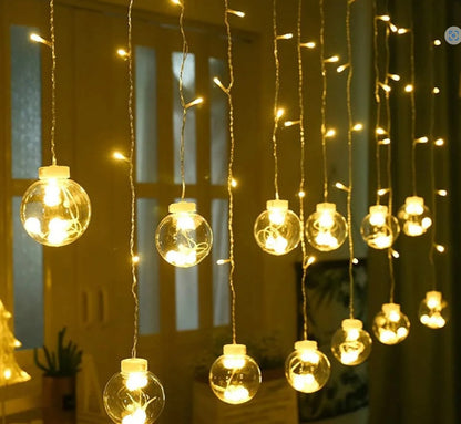 12 WISH BALLS WINDOW CURTAIN STRING LIGHTS WITH 8 FLASHING MODES DECORATION FOR HOME DECORATION, DIWALI & WEDDING LED CHRISTMAS LIGHT INDOOR AND OUTDOOR LIGHT ,FESTIVAL DECORATION (PLASTIC, WARM WHITE)