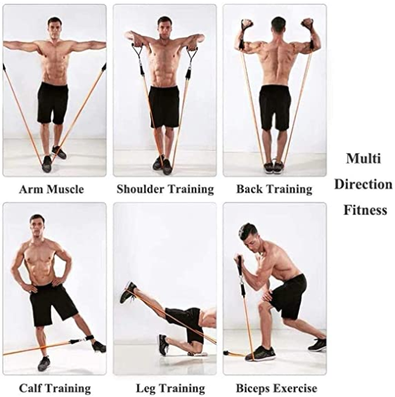 New Fitness Resistance Bands With Adjustable Hook (11Pcs/Set) First quality Material With oneyear Warranty