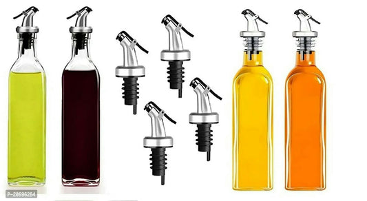 Glass Oil Dispenser Bottle for Kitchen 4 pcs| with 4 Extra Lid| Vinegar Dispenser, BPA Free, Salad Dressing Cruet Glass Bottle Olive Oil Vinegar Bottles Dispenser (500ml,Pack of 4)