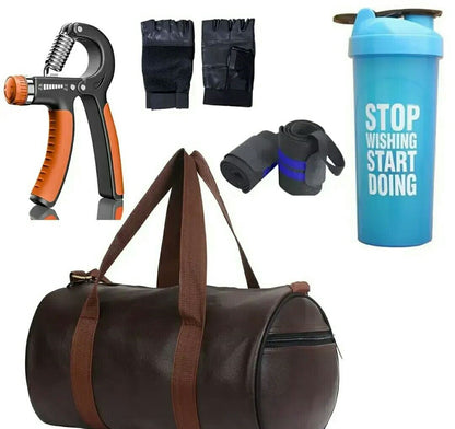 5IN1 Combo Combo Set Gym Bag with Gym Gloves,Wrist Support Band,Stop Blue Bottle,Hand Gripper