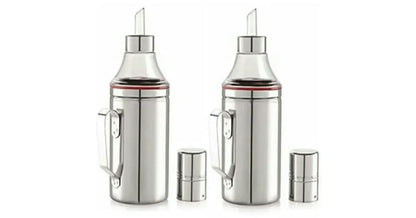 Pack of 2 Stainless Steel Oil Dispenser 1 Litre (1000 ml) | Oil Pourer | Oil Pot | Oil Can | Oil Container | Oil Bottle with Nozzle (With Handle, 1000 ml | Set of 1)