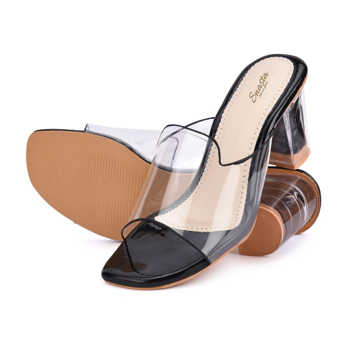 Women black transparent heel