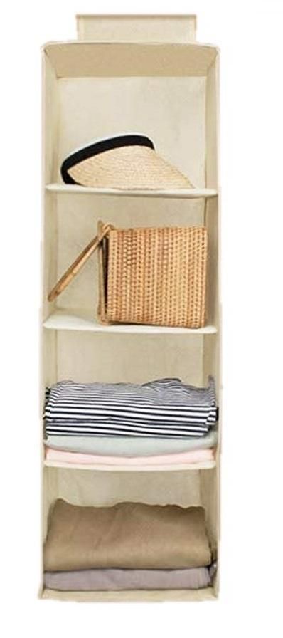 Hanging Wardrobe Organizer- 4 Shelves Non-Woven Fabric Hanging Storage Wardrobe Organizer