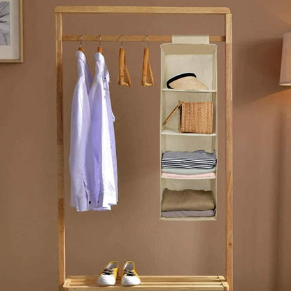 Hanging Wardrobe Organizer- 4 Shelves Non-Woven Fabric Hanging Storage Wardrobe Organizer