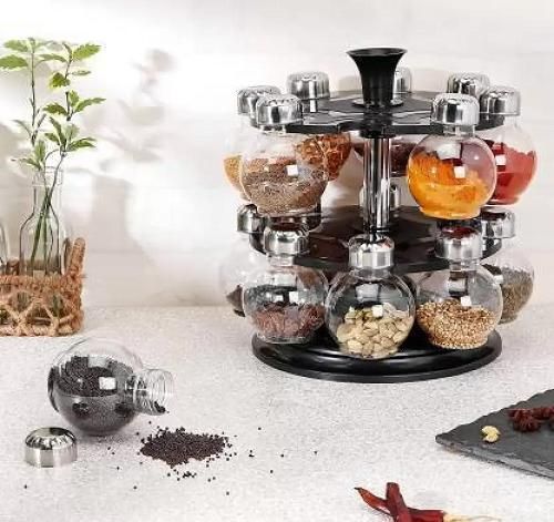 360 Degree Revolving Round Shape Transparent 16 Piece Spice Rack most trending items