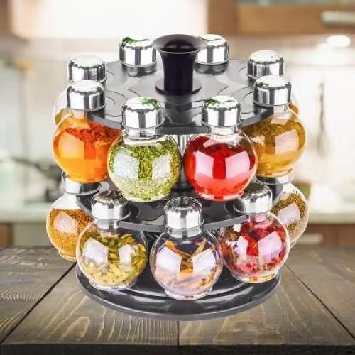 360 Degree Revolving Round Shape Transparent 16 Piece Spice Rack most trending items